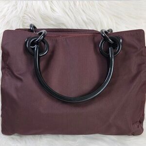 Prada Tessuto (nylon) tote with acrylic/resin ring handles. With box